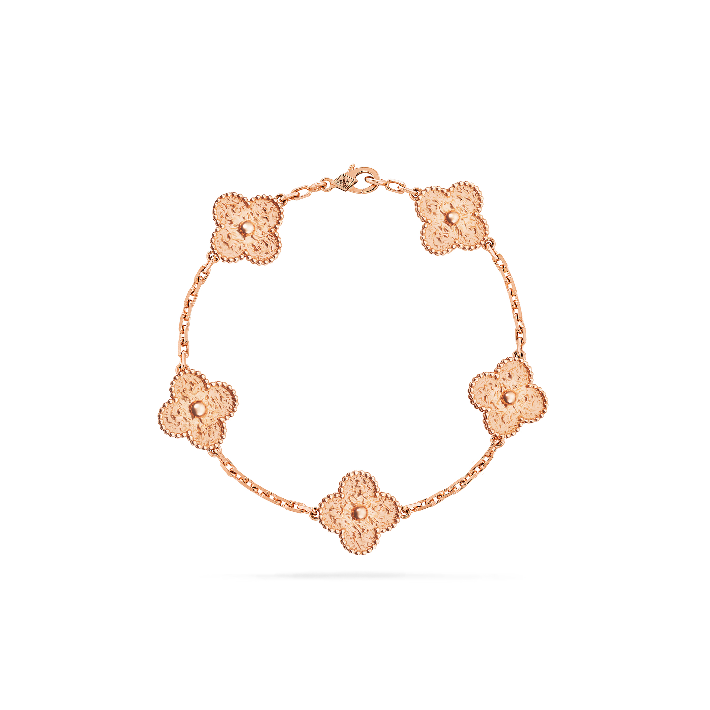 VAN CLEEF ARPELS VINTAGE ALHAMBRA BRACELET, 5 MOTIFS - ROSE GOLD  VCARN9T300